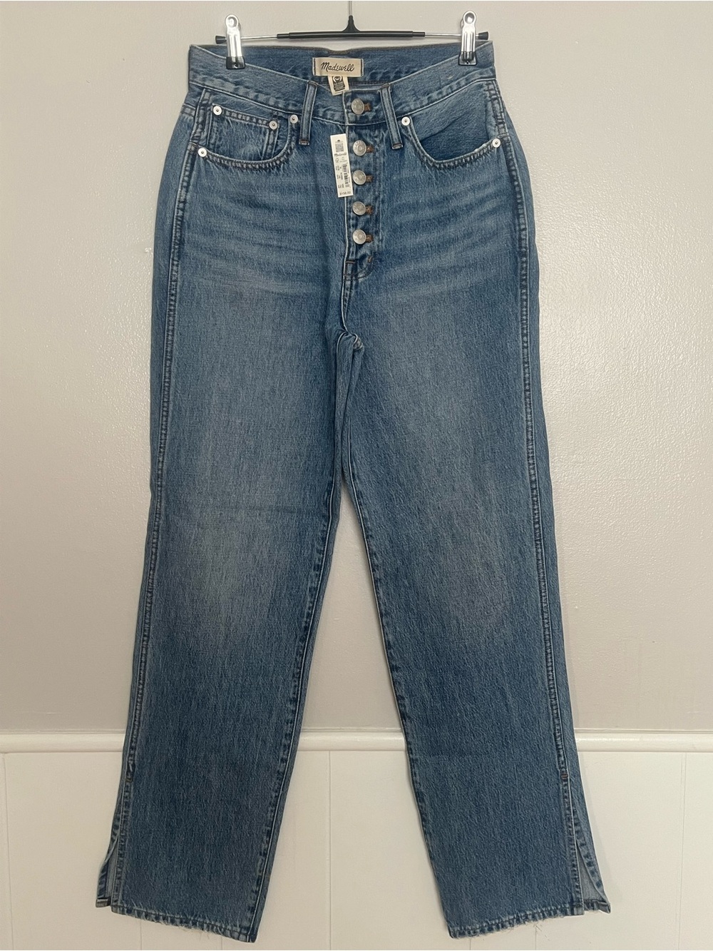 Madewell High-Rise Button-Fly Straight Jeans in Medium Blue Denim 26 x 30 NWT